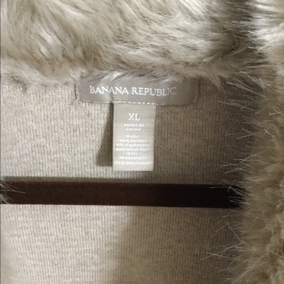 Cardigan, faux fur collar, oatmeal color. EUC - Picture 2 of 4